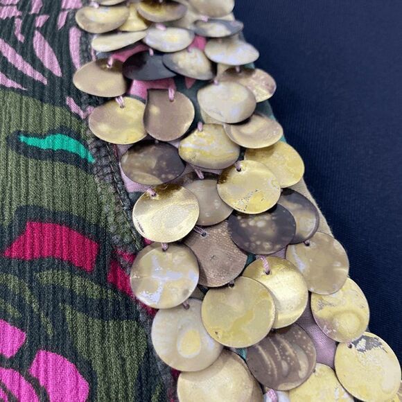 Tom K Nguyen L Multi-Color Floral Silk Top Sheer Sequin Y2K VTG Boho Art To Wear - Picture 6 of 13